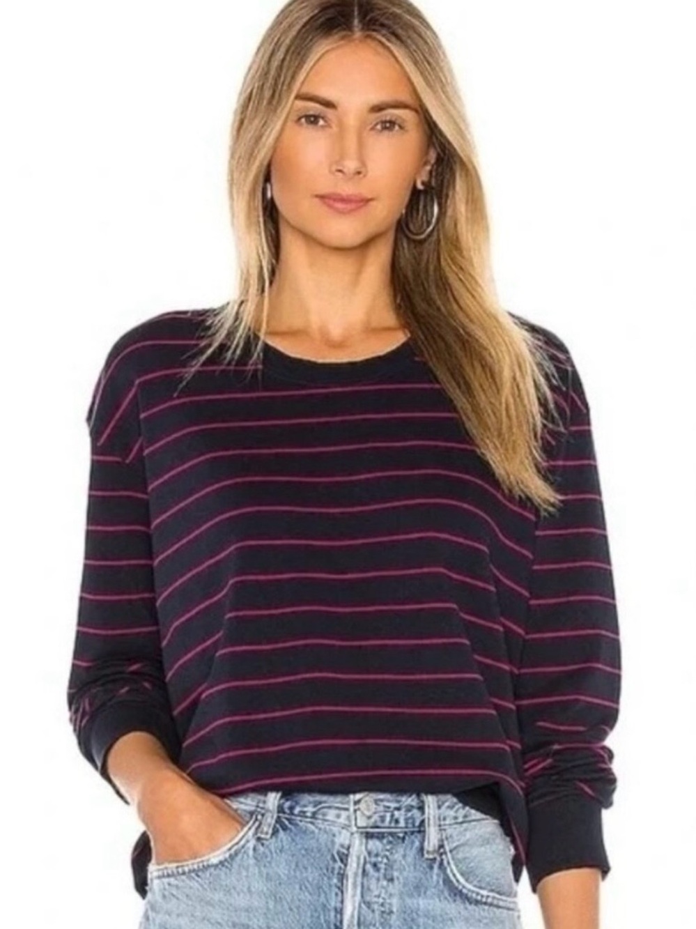 Frank and Eileen Oversized Striped Crewneck Women Long Sleeve Top - Picture 2 of 5